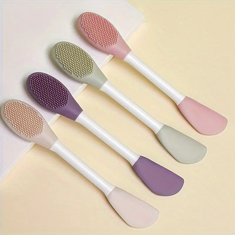 TLBS Beauty Silicone Face Mask Applicator Makeup Brush Double-Ended Facial Mask Brush for Mud, Clay, Charcoal Mixed Mask，Soft Makeup Beauty Brush Tools for Apply Cream, Lotion (1PC Multi Color)