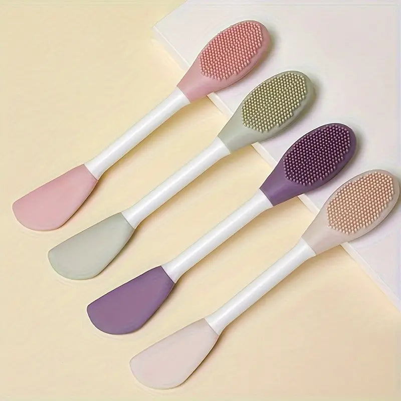 TLBS Beauty Silicone Face Mask Applicator Makeup Brush Double-Ended Facial Mask Brush for Mud, Clay, Charcoal Mixed Mask，Soft Makeup Beauty Brush Tools for Apply Cream, Lotion (1PC Multi Color)