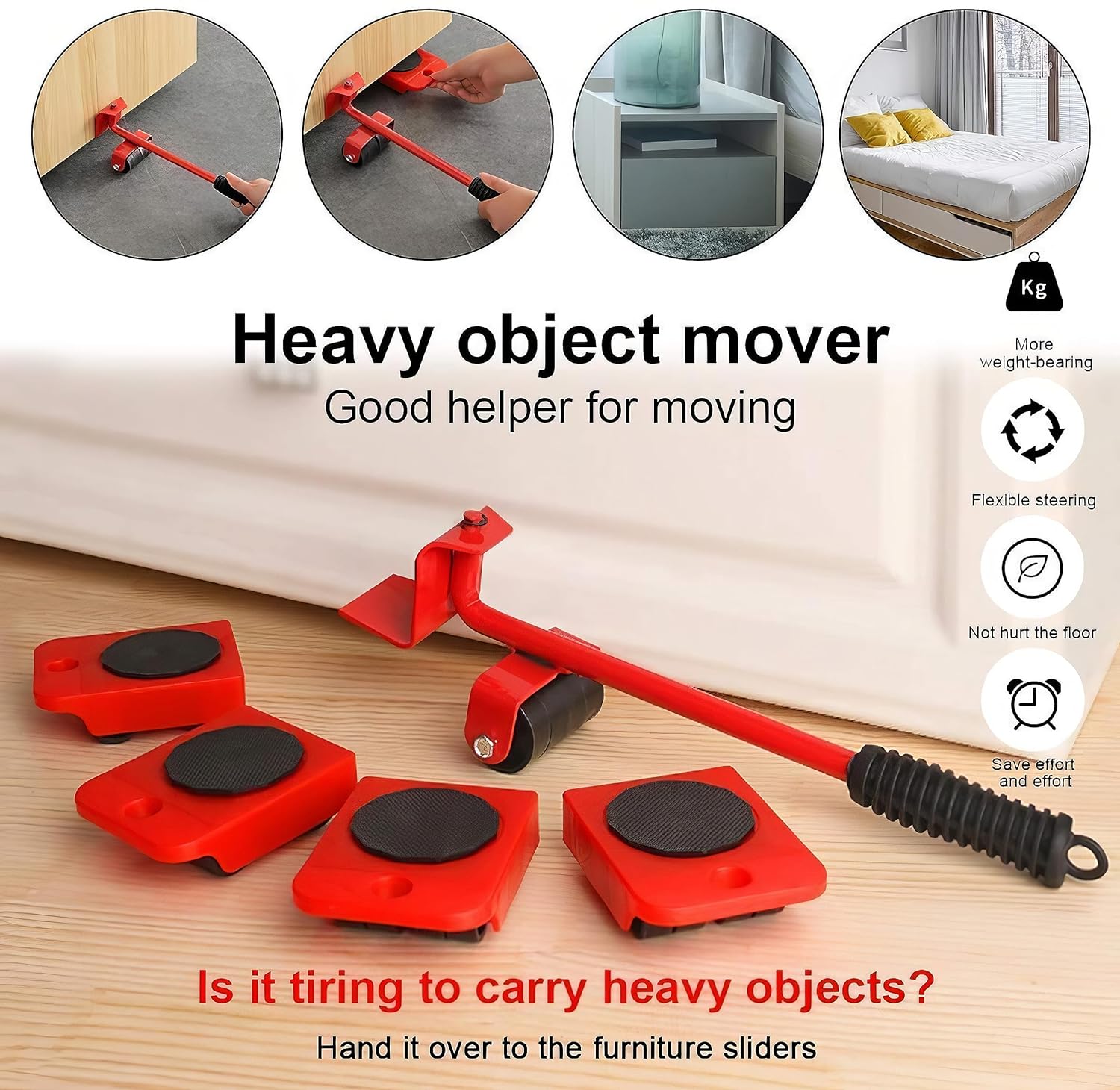 Furniture Lifter Mover Tool Set, Furniture Moving Roller Wheel Set for Washing Machines, Fridge,Sofa, Wardrobes Adjustable Height