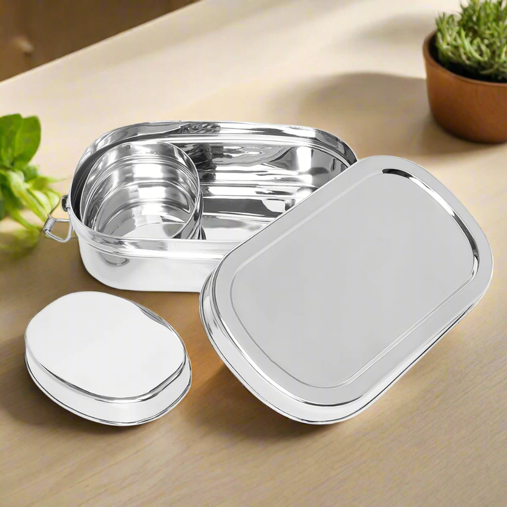 Rishabh Stainless Steel (Capsule) Lunchbox for School and Office