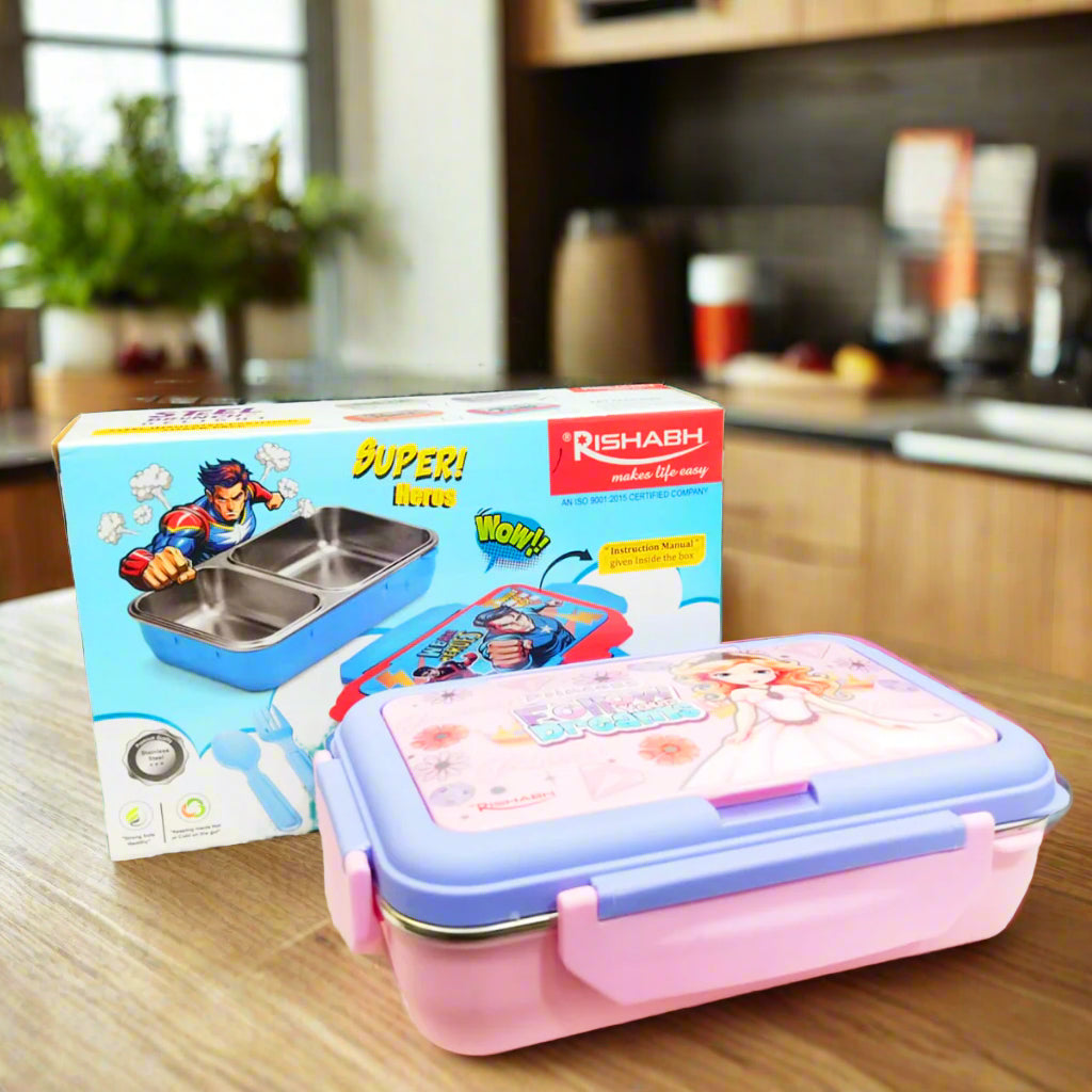 Rishabh Steel Brunch 2 Delight Lunchbox With Spoons for School and Office