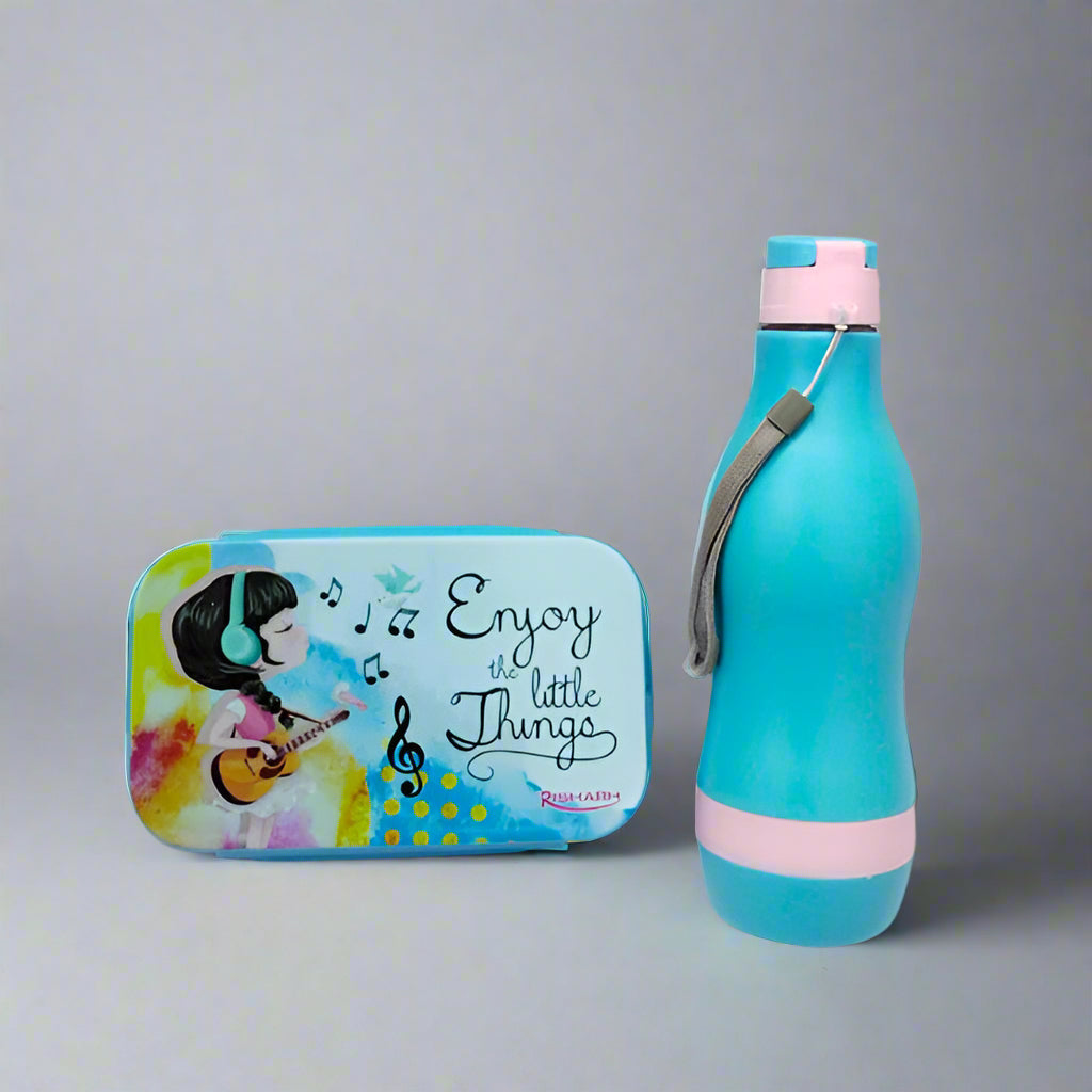 Rishabh Plastic Insulated Water Bottle 1 And Plastic Lunch Box Combo Leak Proof Tiffin Bottle For Kids School Office Colour Assorted Pack Of 2