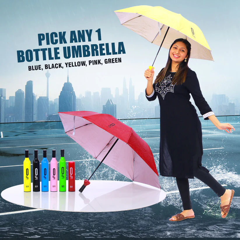 Wine Bottle Umbrella, Compact Double Layer Portable Travel Umbrella with Plastic Case