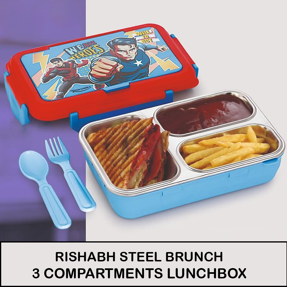 Rishabh Steel Brunch 3 Delight Lunchbox for School and Office