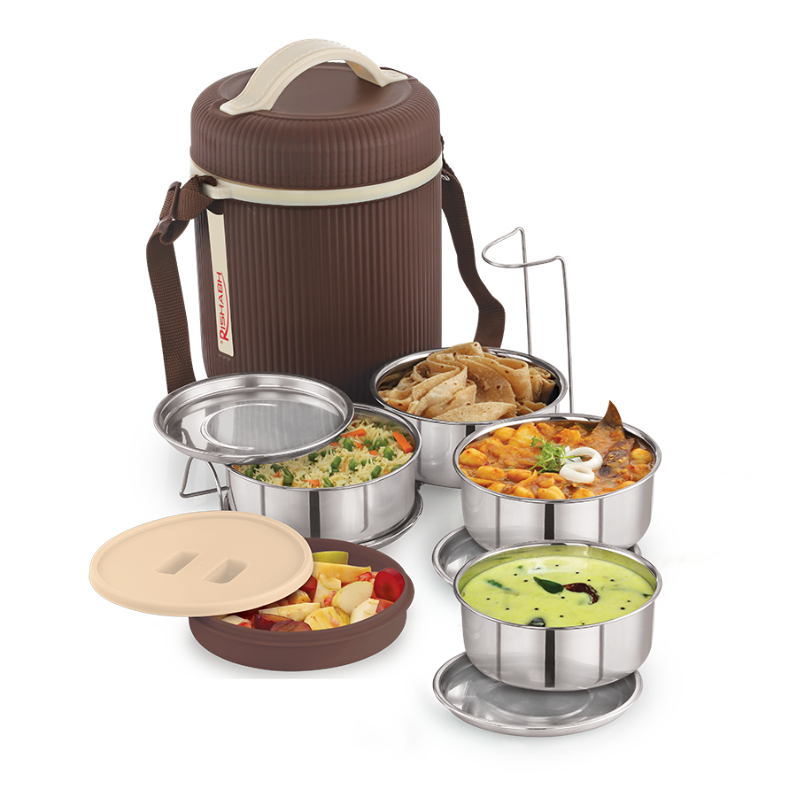 Rishabh Smart Line 4 Lunch Box Steel Insulated Lunch Box Pack Of 1