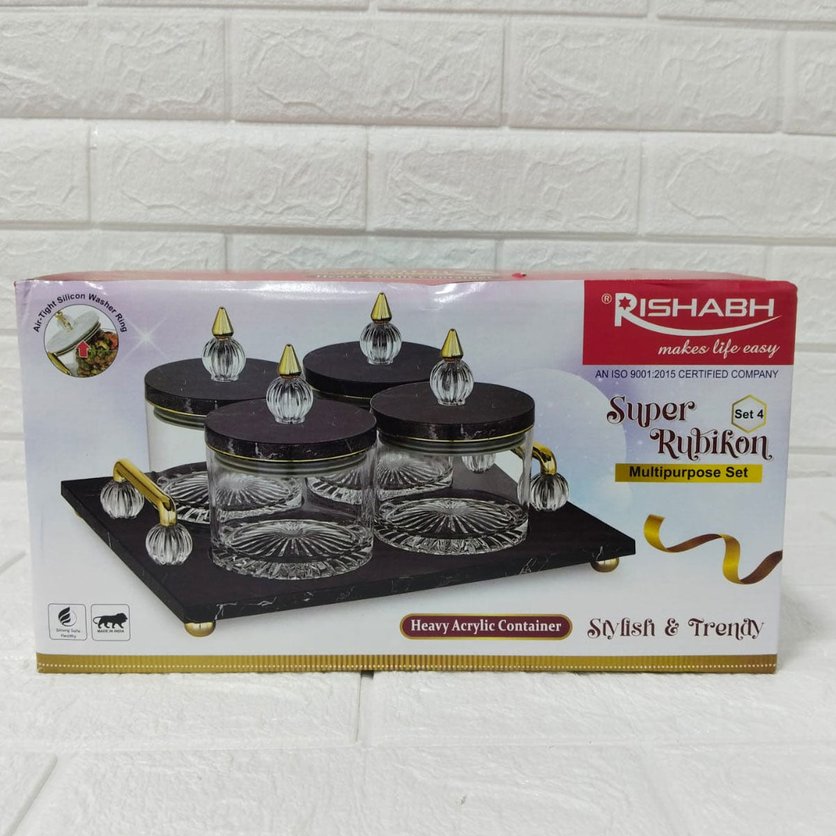Rishabh Super Rubikon Set 4 Multipurpose with Marble Finish Tray Set