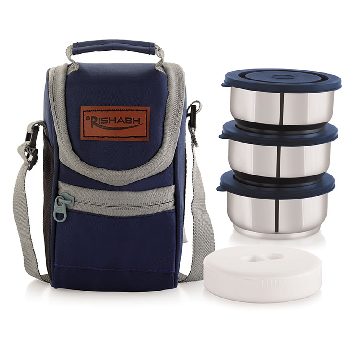 Rishabh Steel Bite Double Wall Insulated Modular Shape And 100% Leak Proof 3 Containers Lunch Box