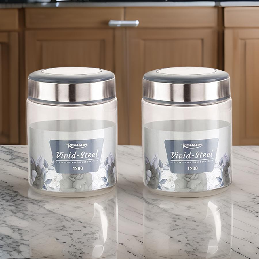 Rishabh vivid steel 1200 Container 2 Pcs Set with spoon