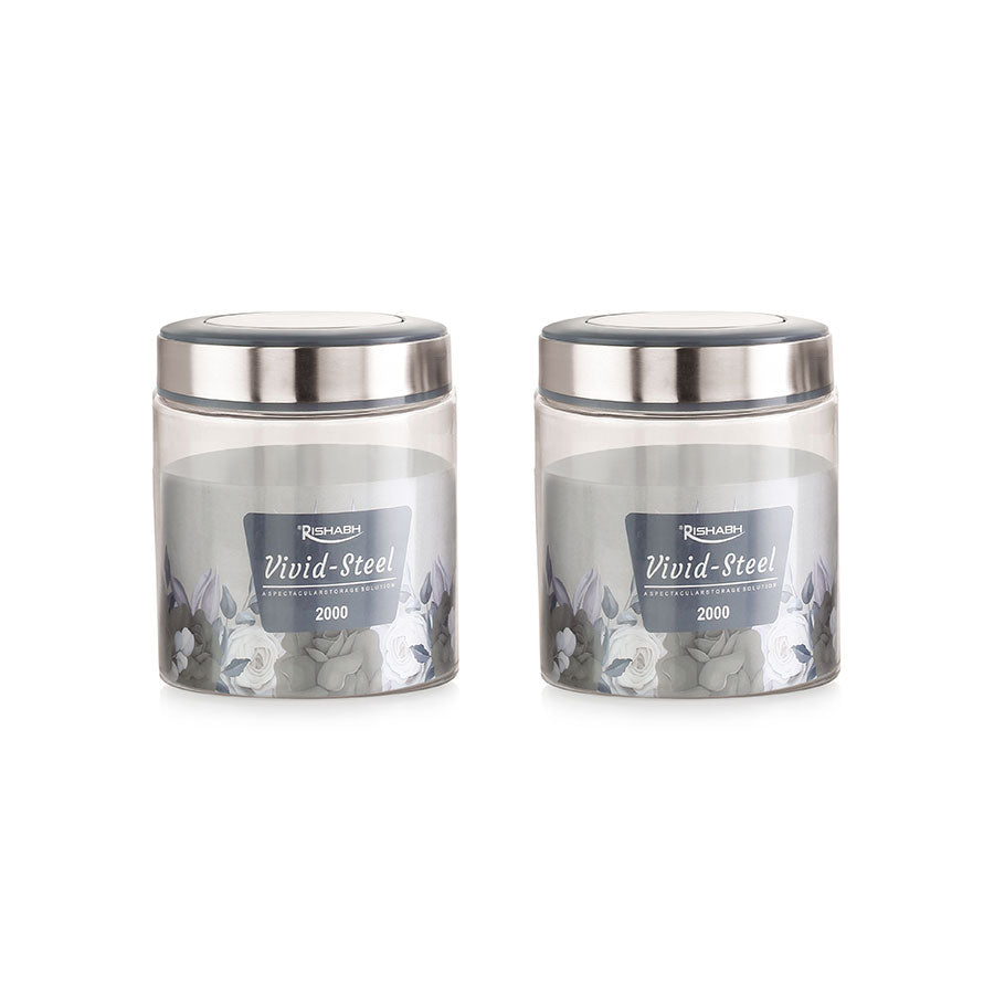Rishabh vivid steel 2000 Container 2 Pcs Set with spoon