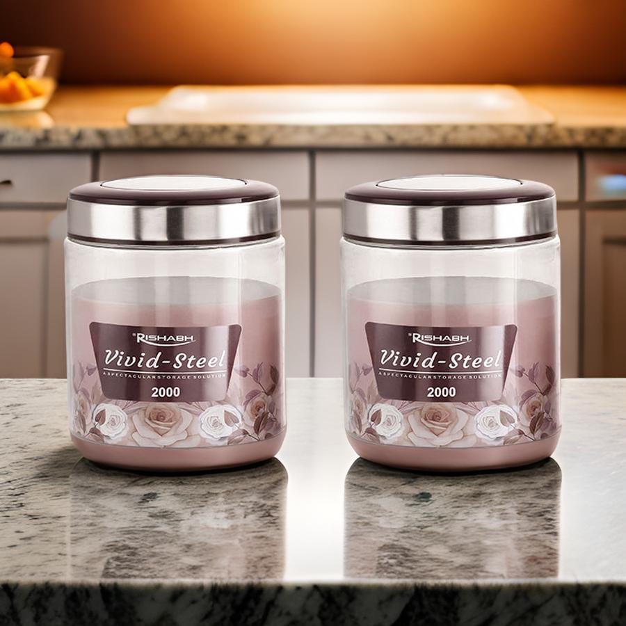 Rishabh vivid steel 2000 Container 2 Pcs Set with spoon