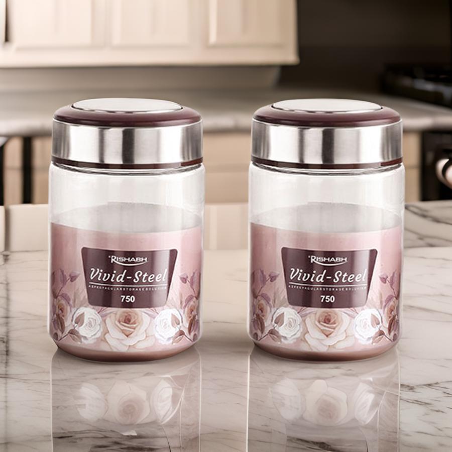 Rishabh vivid steel 750 Container 2 Pcs Set with spoon