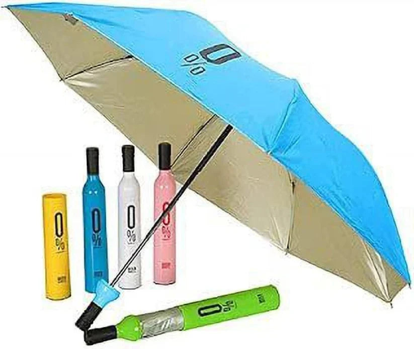 Wine Bottle Umbrella, Compact Double Layer Portable Travel Umbrella with Plastic Case