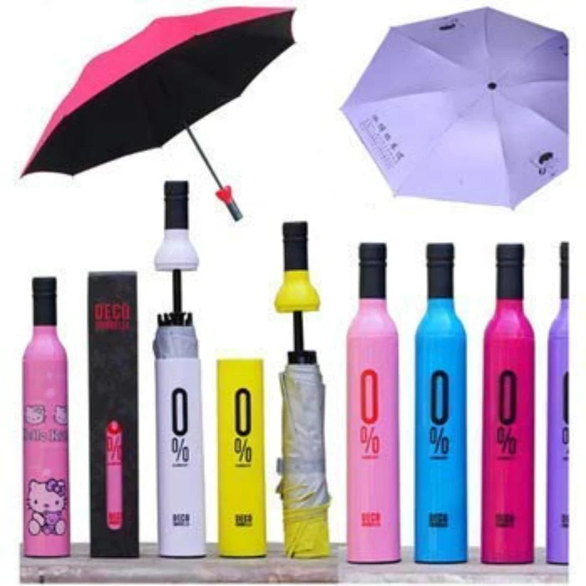 Wine Bottle Umbrella, Compact Double Layer Portable Travel Umbrella with Plastic Case