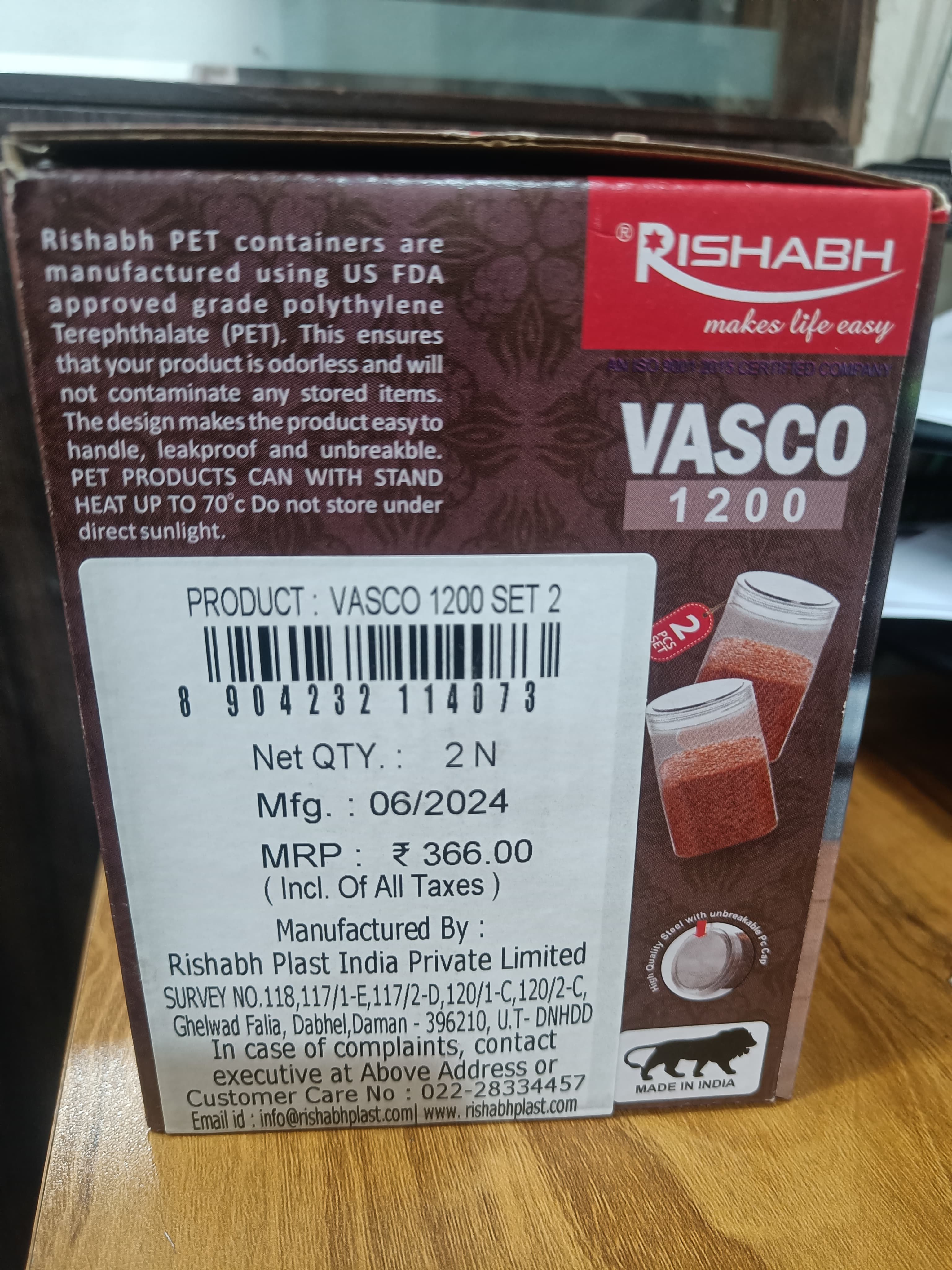 Rishabh Vasco 1200 stylish & Trendy Pet container 2pcs with Spoon