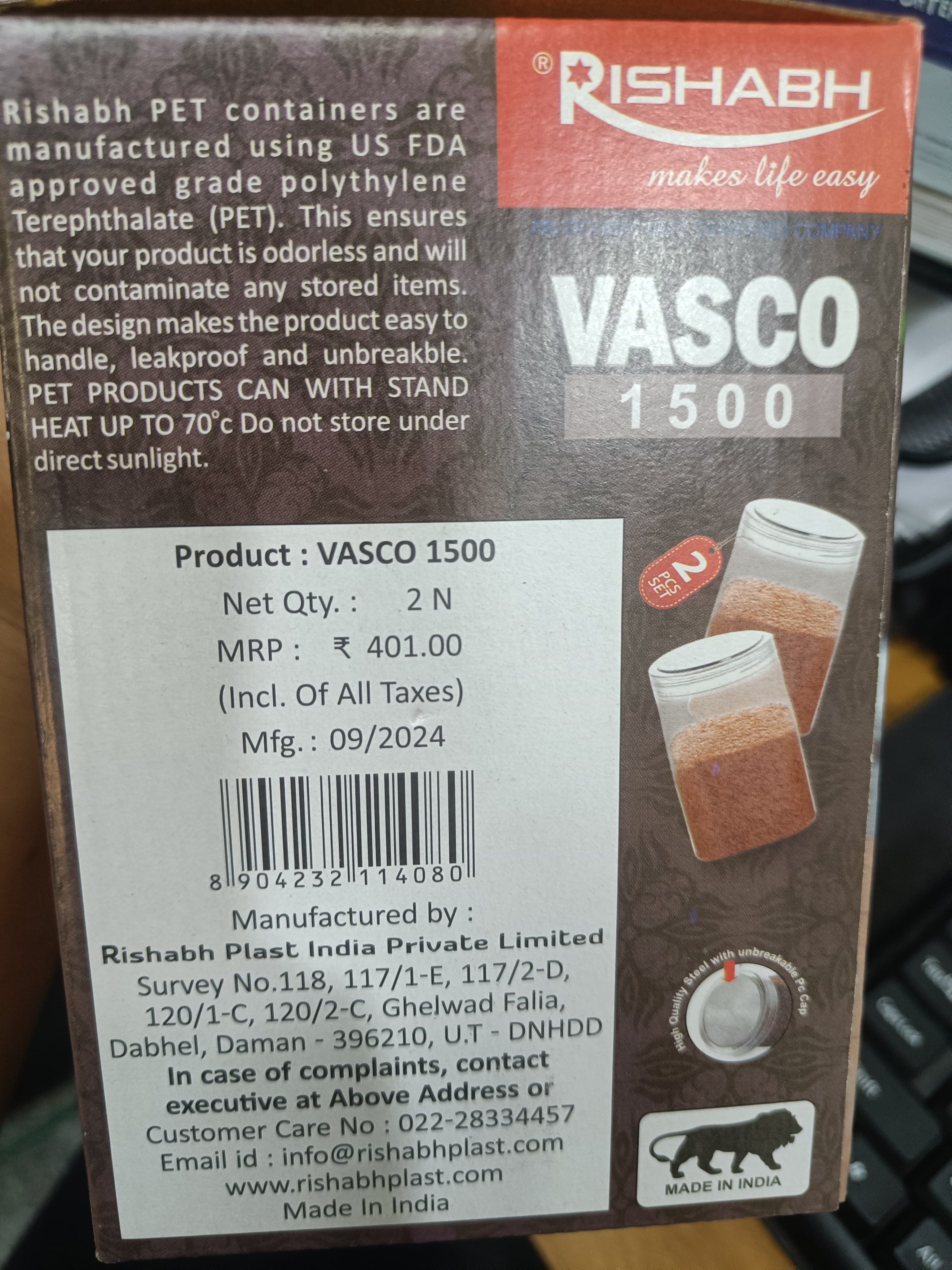 Rishabh Vasco 1500 stylish & Trendy Pet container 2pcs with Spoon