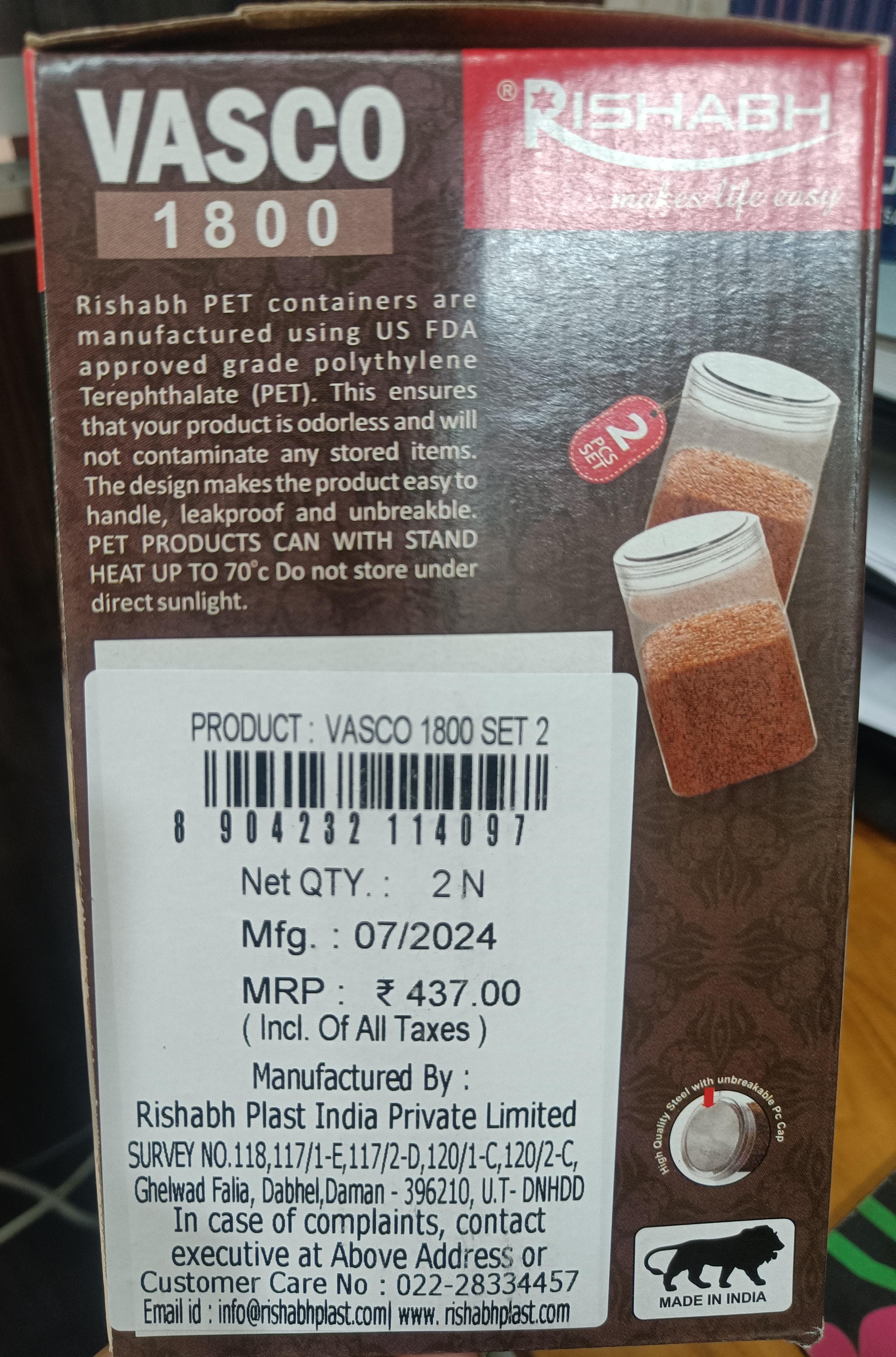 Rishabh Vasco 1800 stylish & Trendy Pet container 2pcs with Spoon