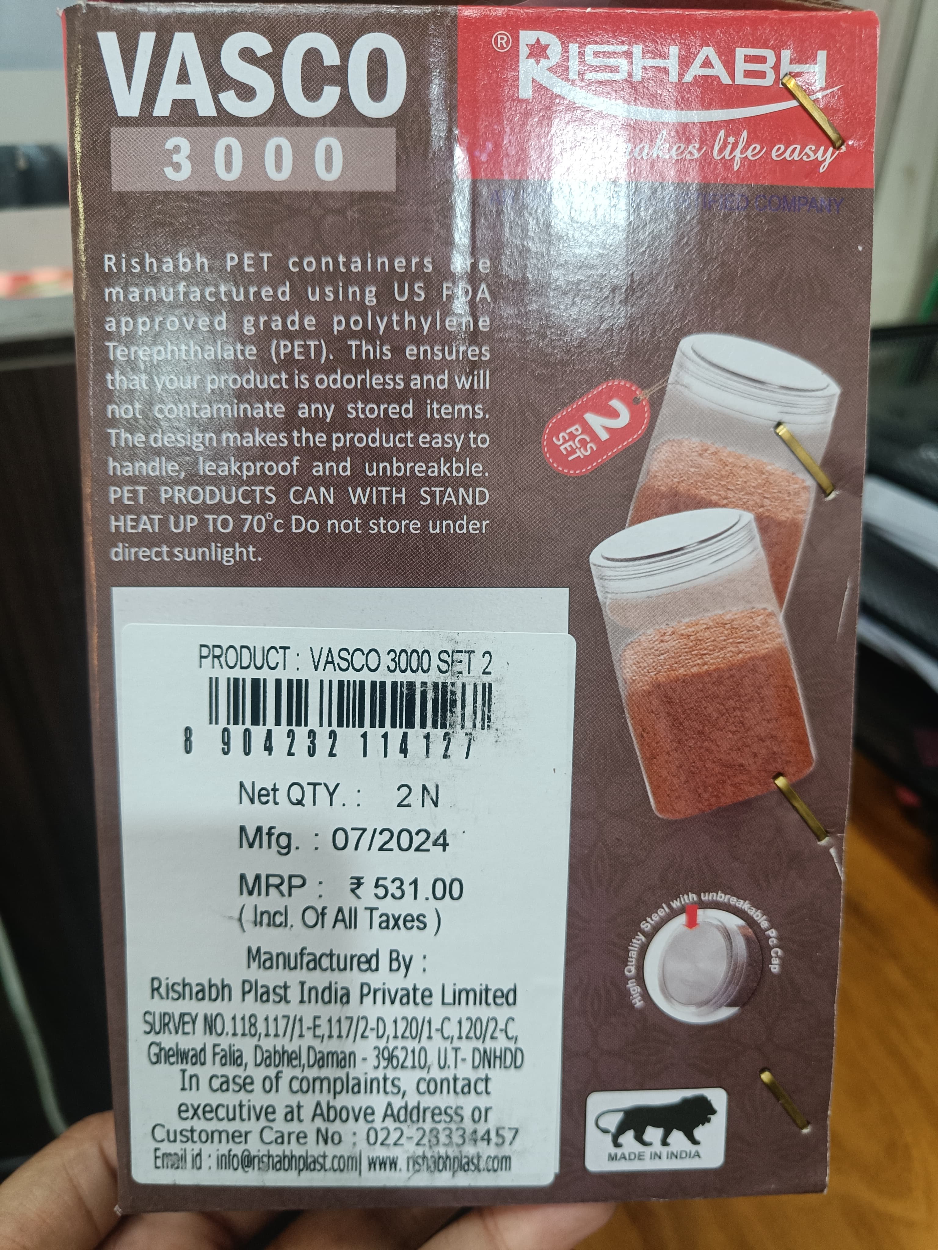 Rishabh Vasco 3000 stylish & Trendy Pet container 2pcs with Spoon