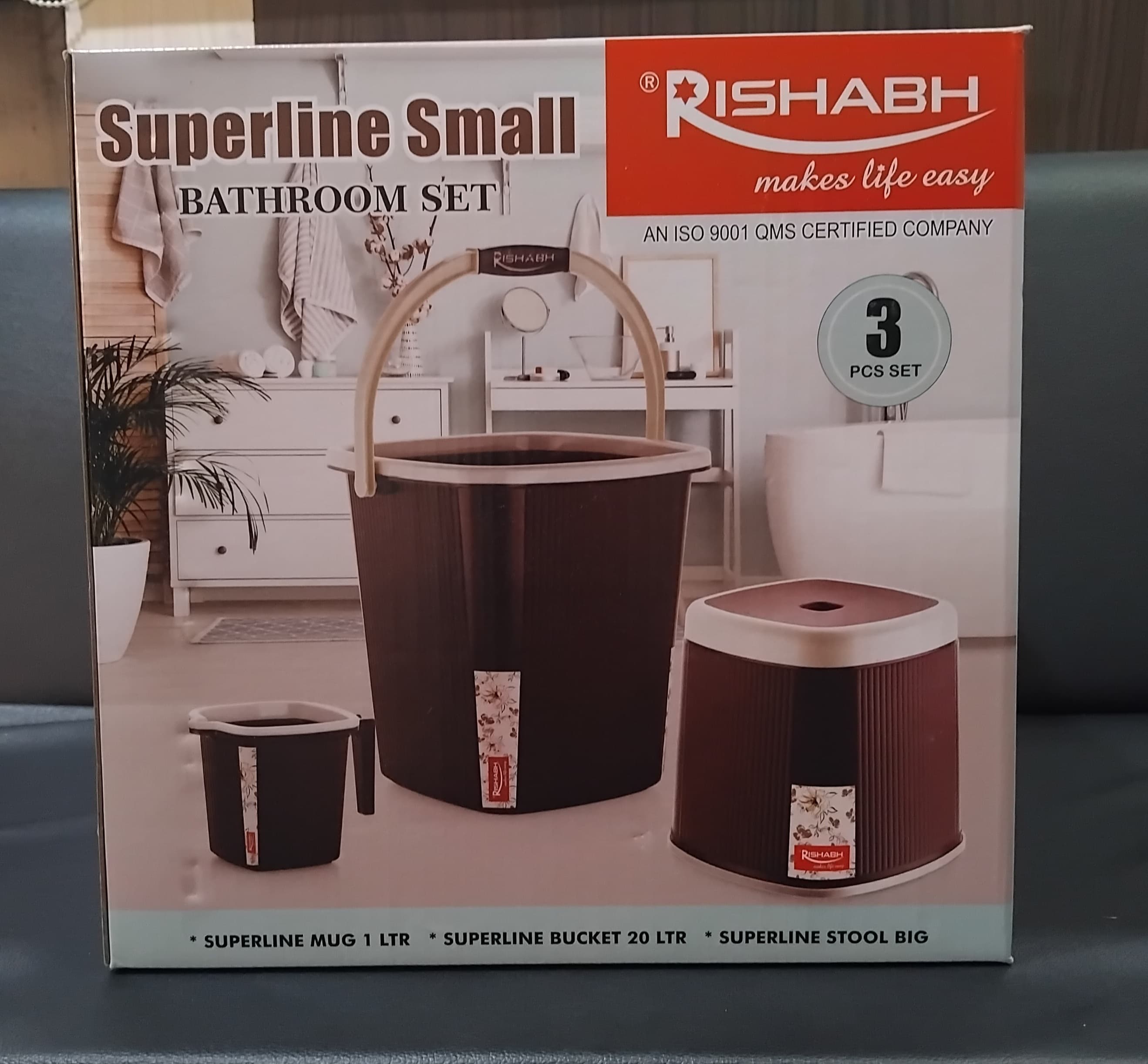 Rishabh Superline Small Superline Mug 1Ltr, Superline Bucket 20Ltr, Superline Stool Big Bathroom Set of 3Pcs Multicolour