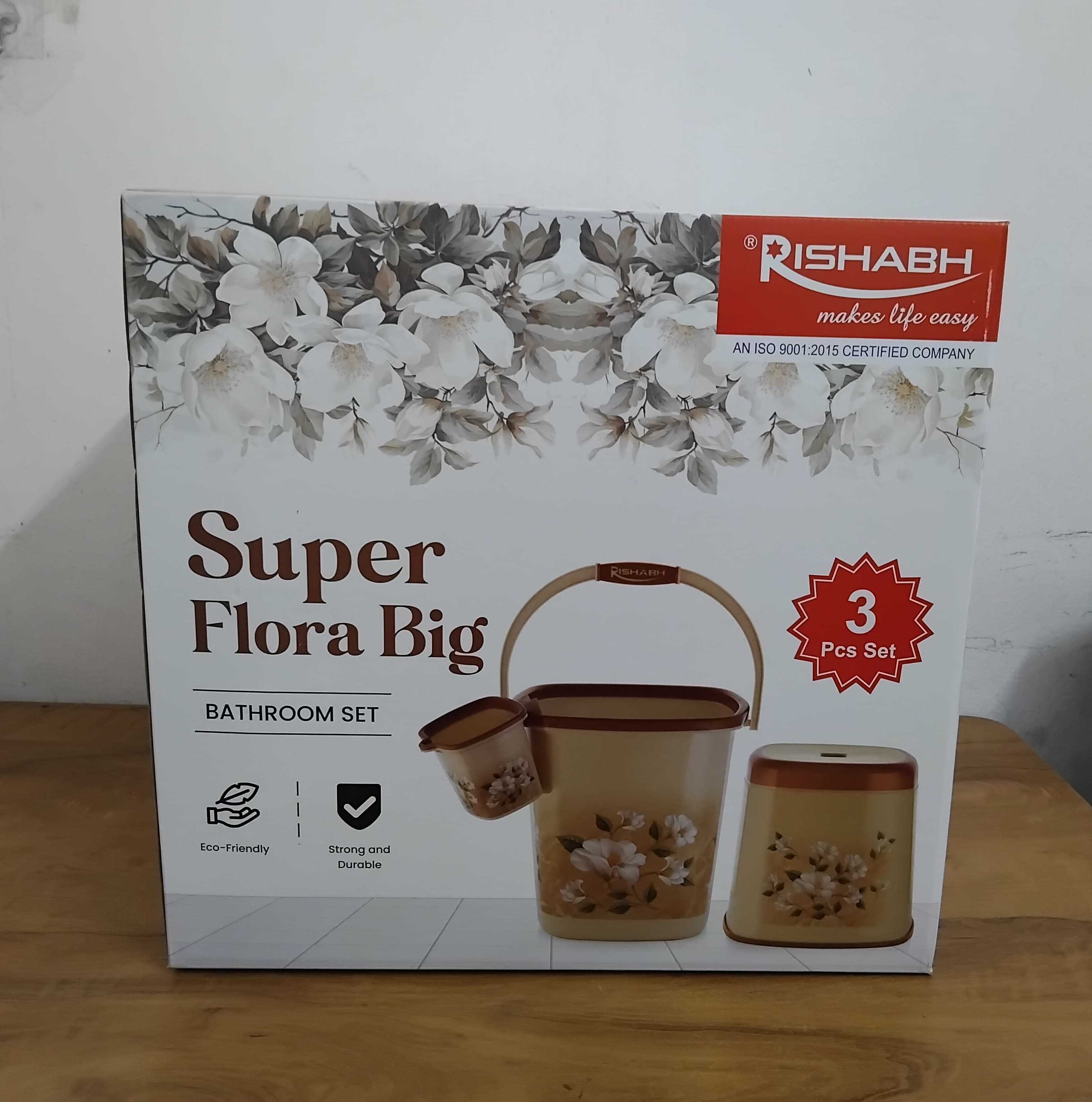 Rishabh Supper Flora Plastic Bathroom Set Big Bucket 25 Ltr, Mug 1.5 Ltr, Stool Multicolour Set 3 Piece