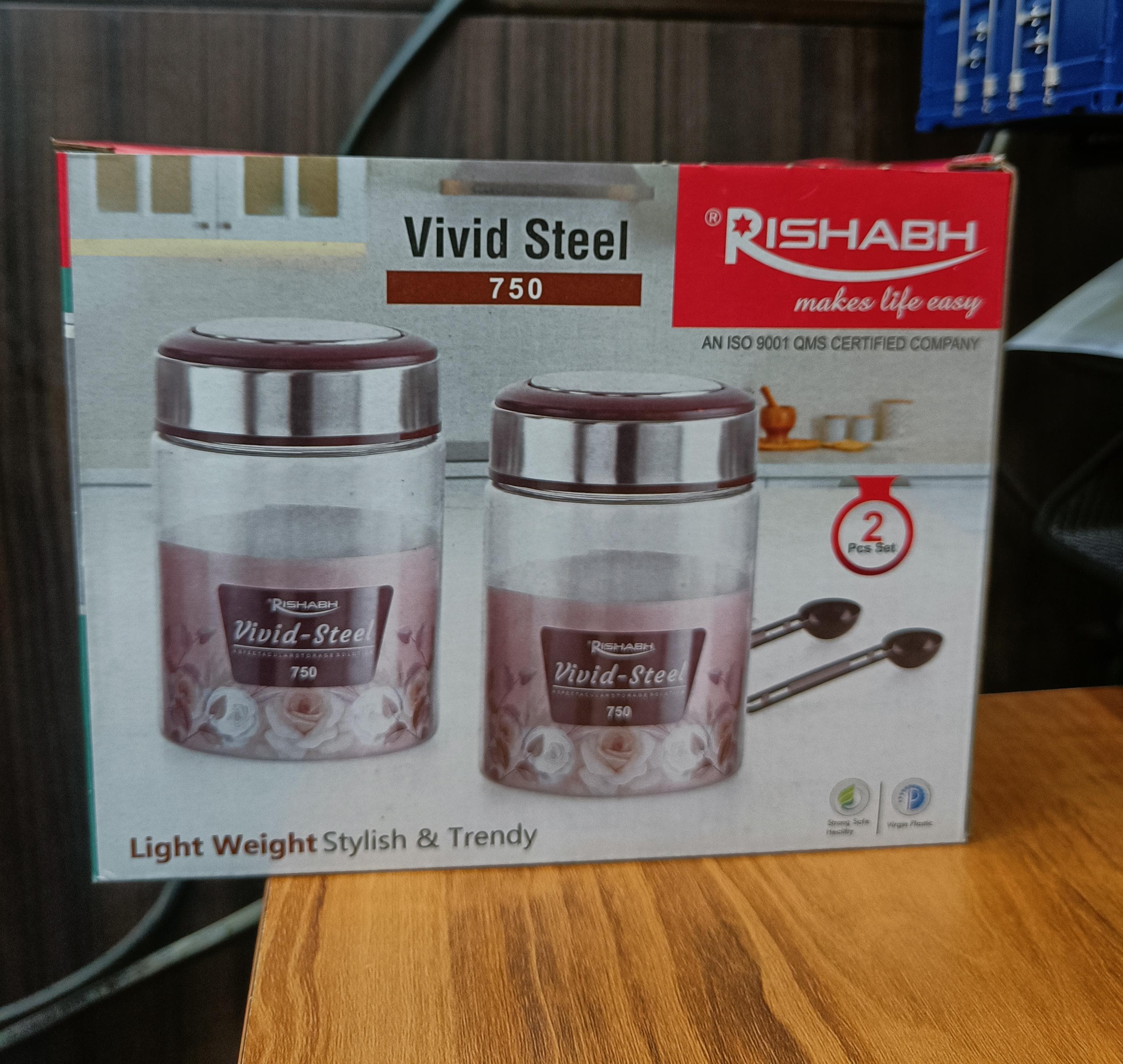Rishabh vivid steel 750 Container 2 Pcs Set with spoon