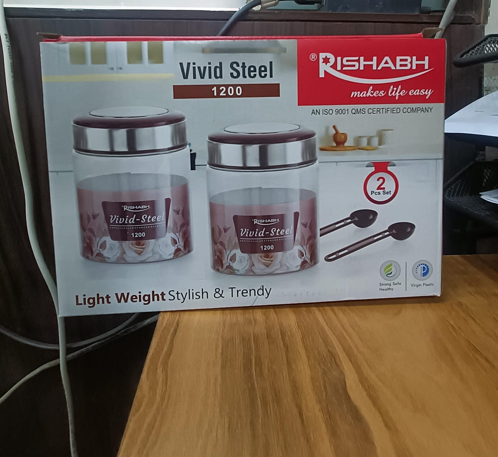 Rishabh vivid steel 1200 Container 2 Pcs Set with spoon