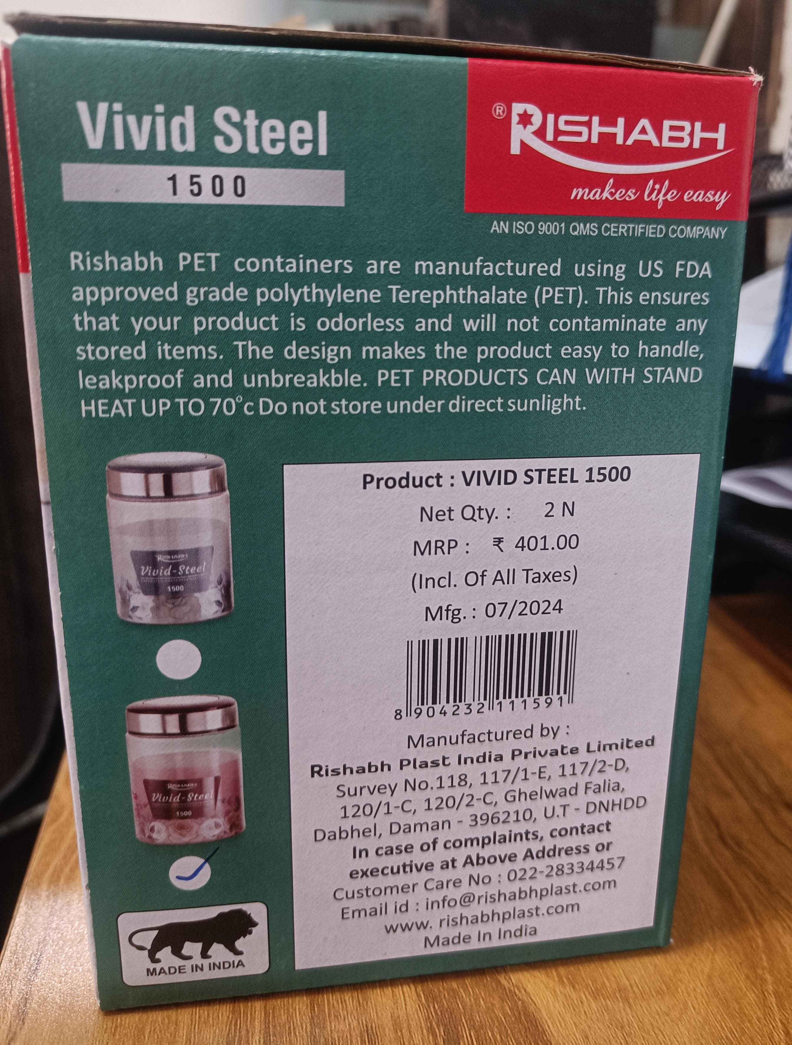 Rishabh vivid steel 1500 Container 2 Pcs Set with spoon