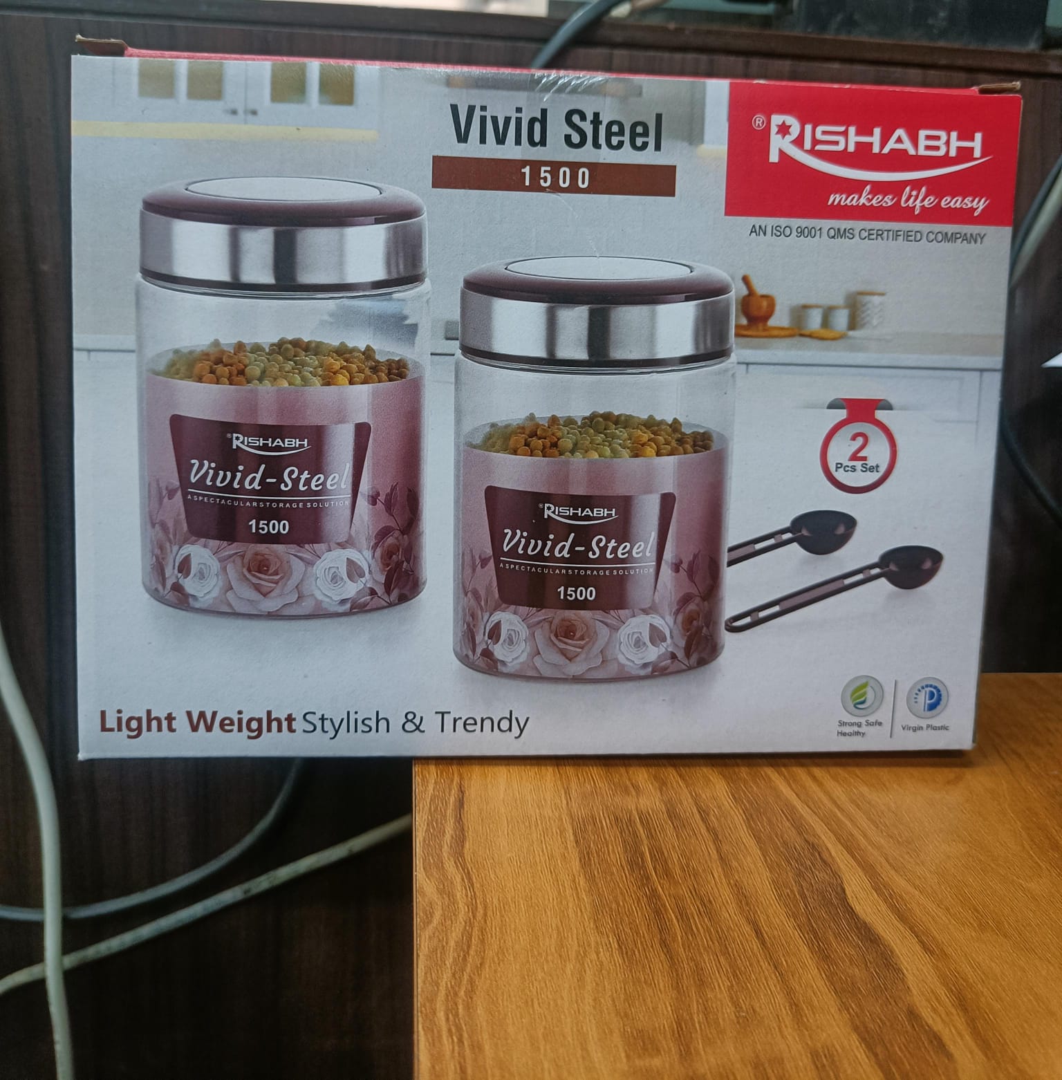 Rishabh vivid steel 1500 Container 2 Pcs Set with spoon