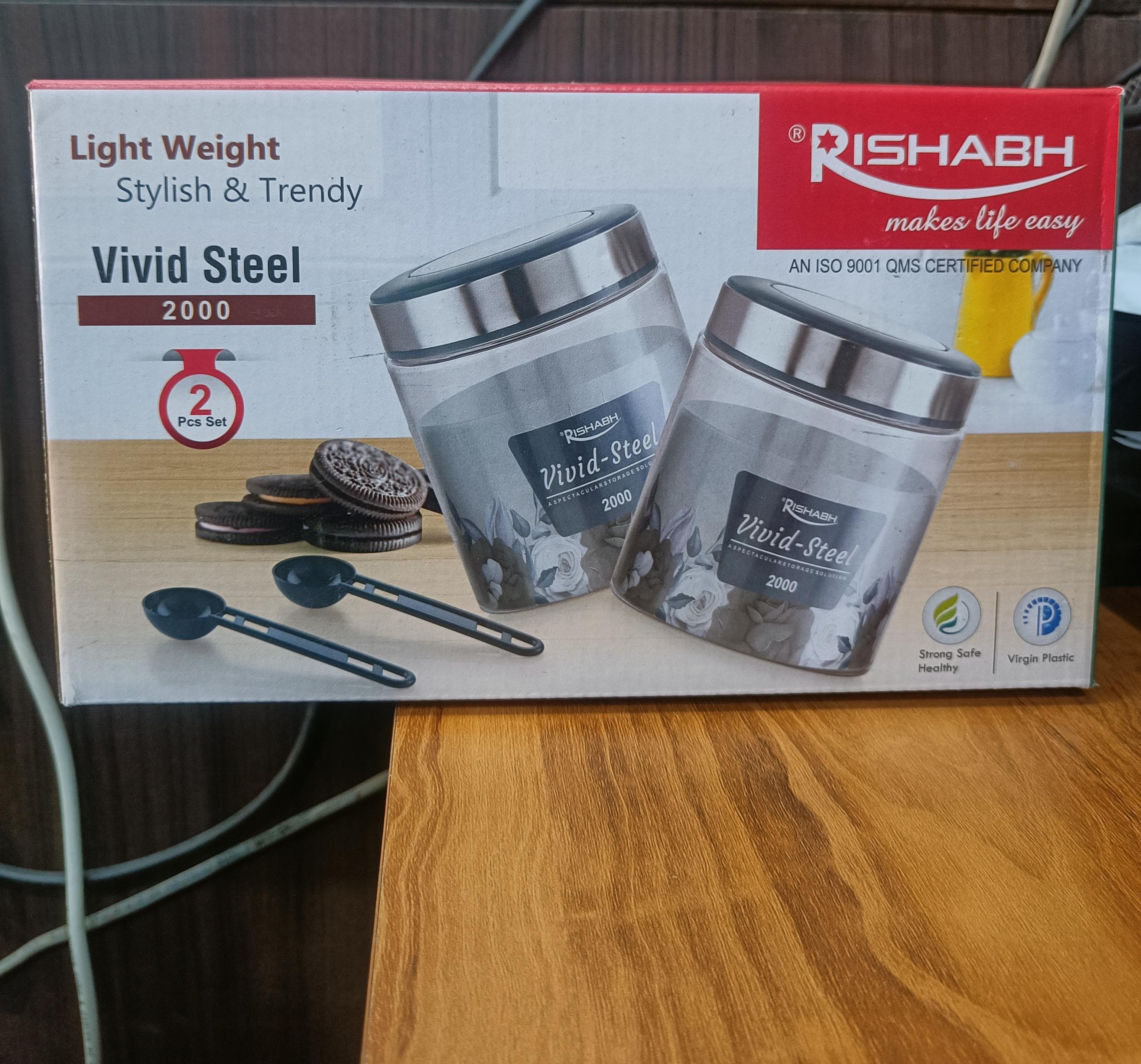 Rishabh vivid steel 2000 Container 2 Pcs Set with spoon