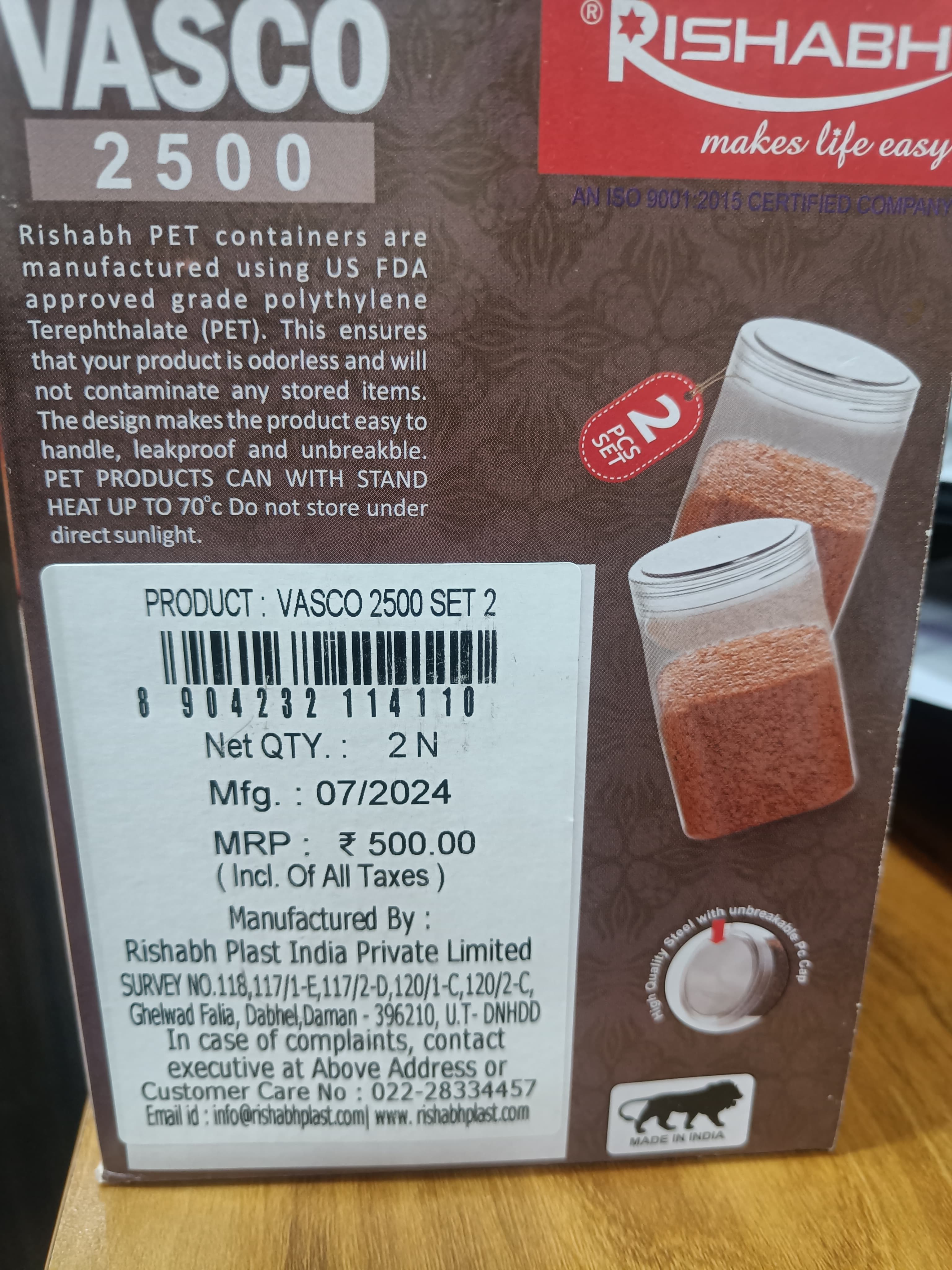 Rishabh Vasco 2500 stylish & Trendy Pet container 2pcs with Spoon