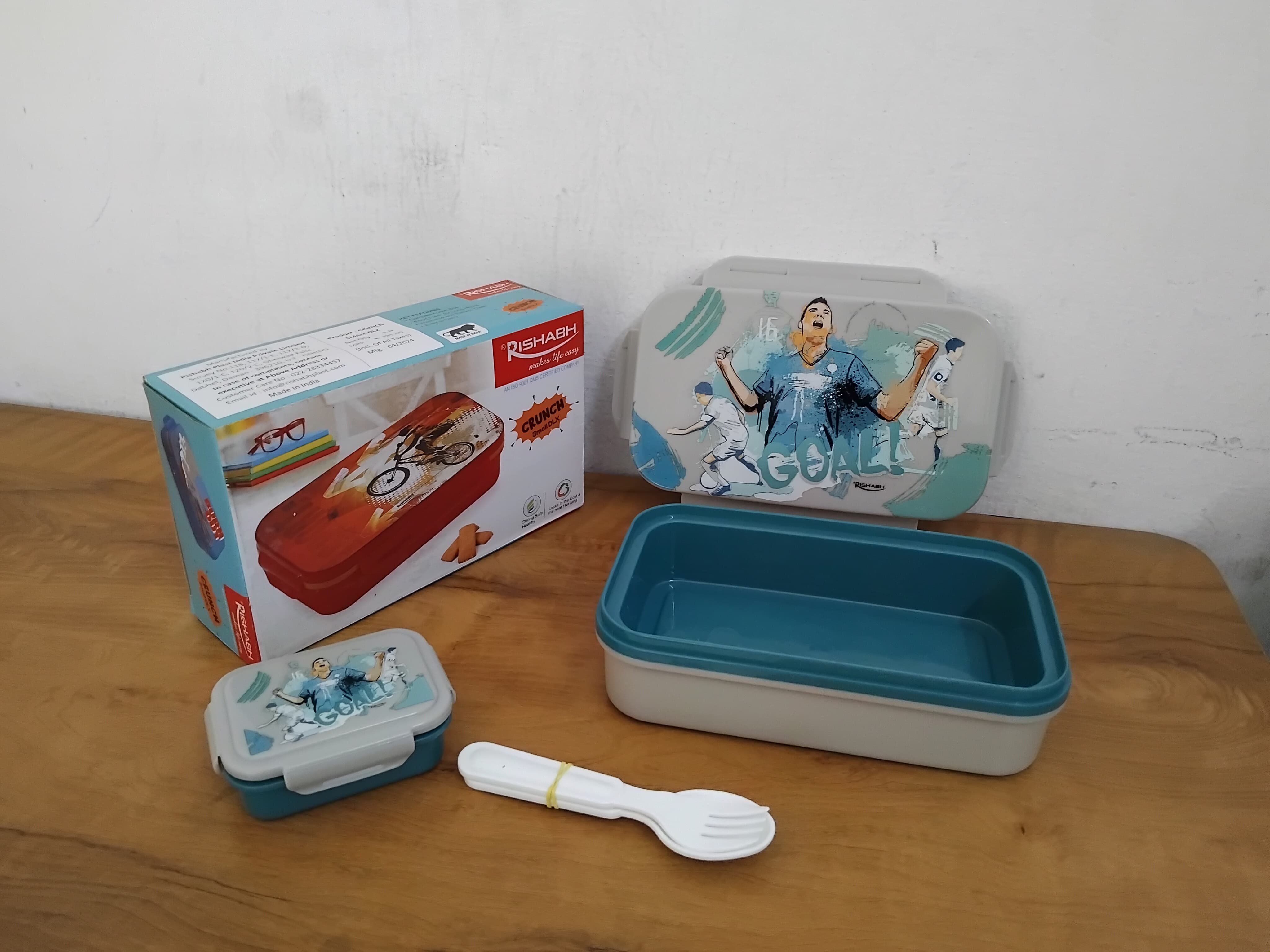 Rishabh Crunch Small Deluxe Lunch Box Color & Design Availablity As Per Stock 2 Container & 2 Spoon Insulated Plastic Lunch Box