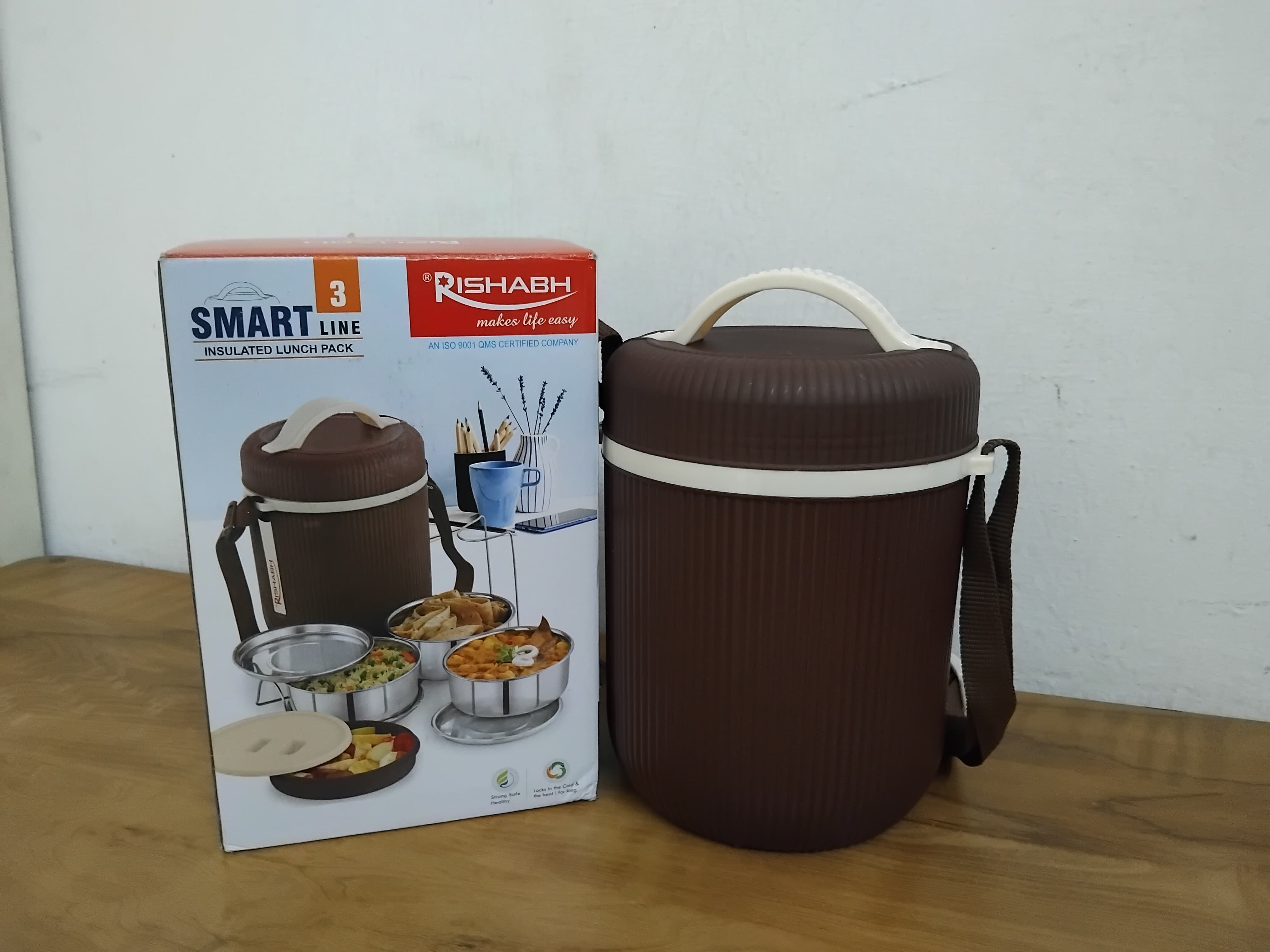 Rishabh Smart Line 3 Lunch Box Steel Insulated Lunch Box Pack Of 1