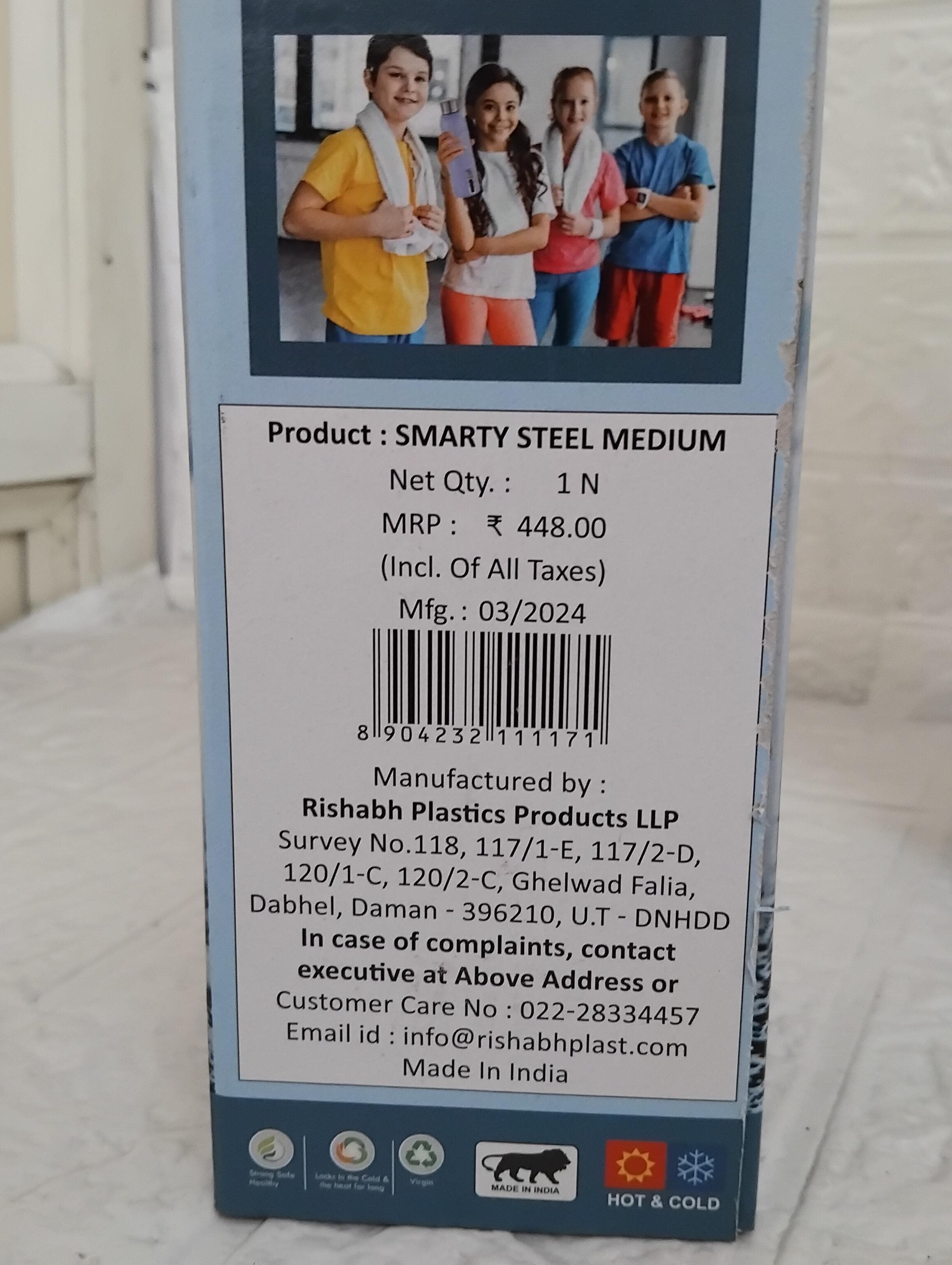 Rishabh Smarty Steel Medium Insulated Water Bottle Multicolour