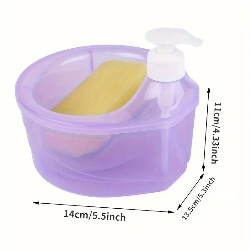 Soap Dispenser and Scrubber Holder Practical Kitchen Automatic Detergent Dispenser with Sponge 2 in 1 Dishwasher Pump Dispenser Press for Home(Big Size)