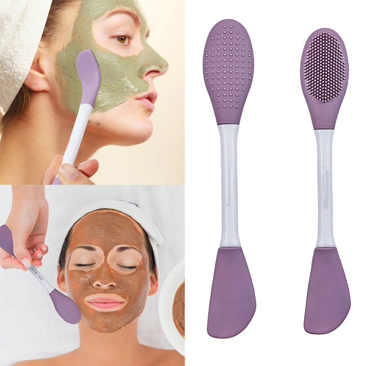 TLBS Beauty Silicone Face Mask Applicator Makeup Brush Double-Ended Facial Mask Brush for Mud, Clay, Charcoal Mixed Mask，Soft Makeup Beauty Brush Tools for Apply Cream, Lotion (1PC Multi Color)