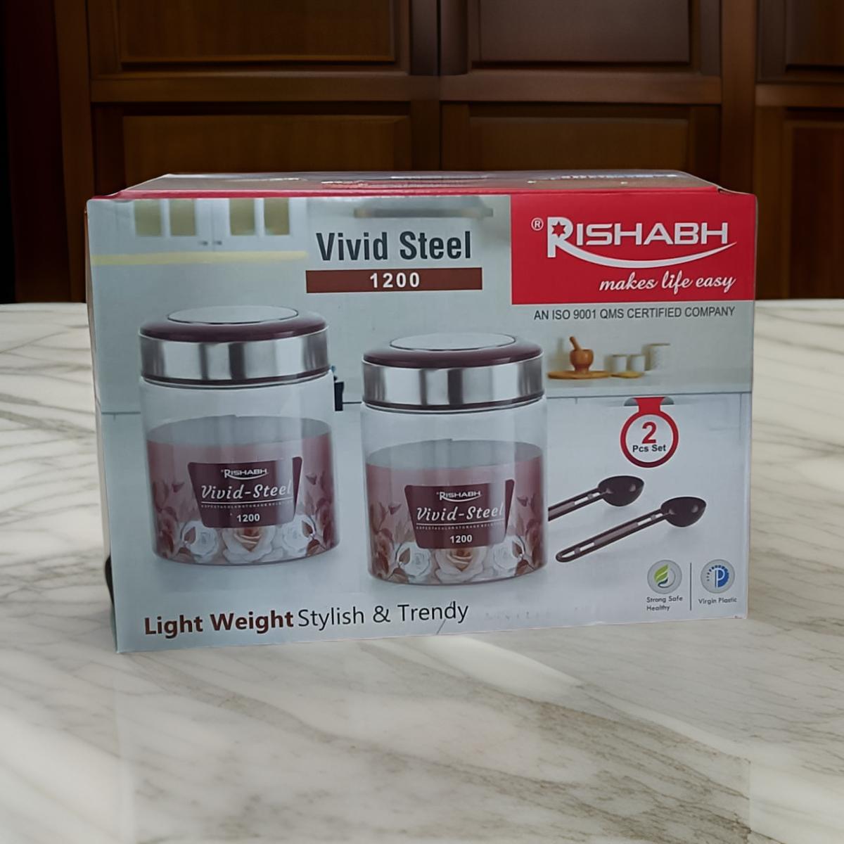Rishabh vivid steel 1200 Container 2 Pcs Set with spoon