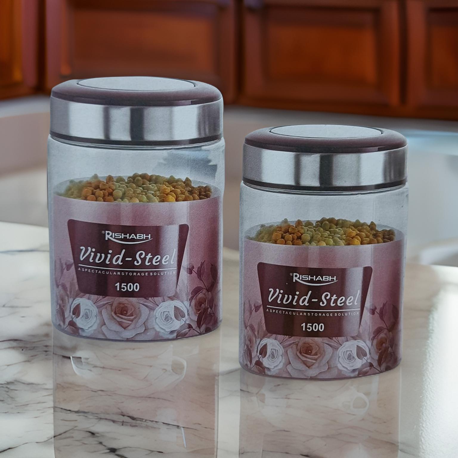 Rishabh vivid steel 1500 Container 2 Pcs Set with spoon