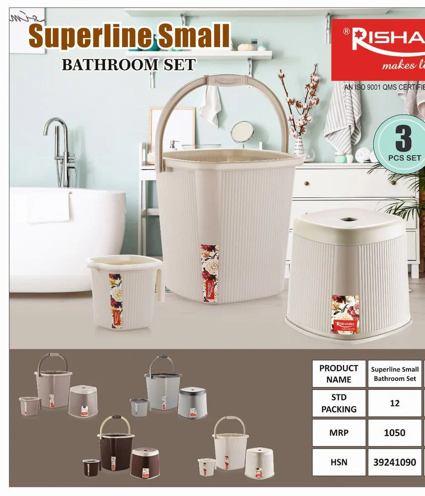 Rishabh Superline Small Superline Mug 1Ltr, Superline Bucket 20Ltr, Superline Stool Big Bathroom Set of 3Pcs Multicolour