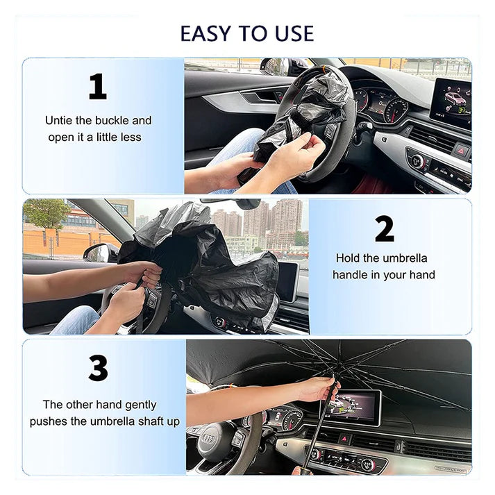 Car Sun Shade Windshield Cover, Umbrella Windshield Sun Shade for Car Front Window，Sun Protection & Heat Insulation Foldable Sun Shade，Full Cover Sun Shade for Most Vehicles